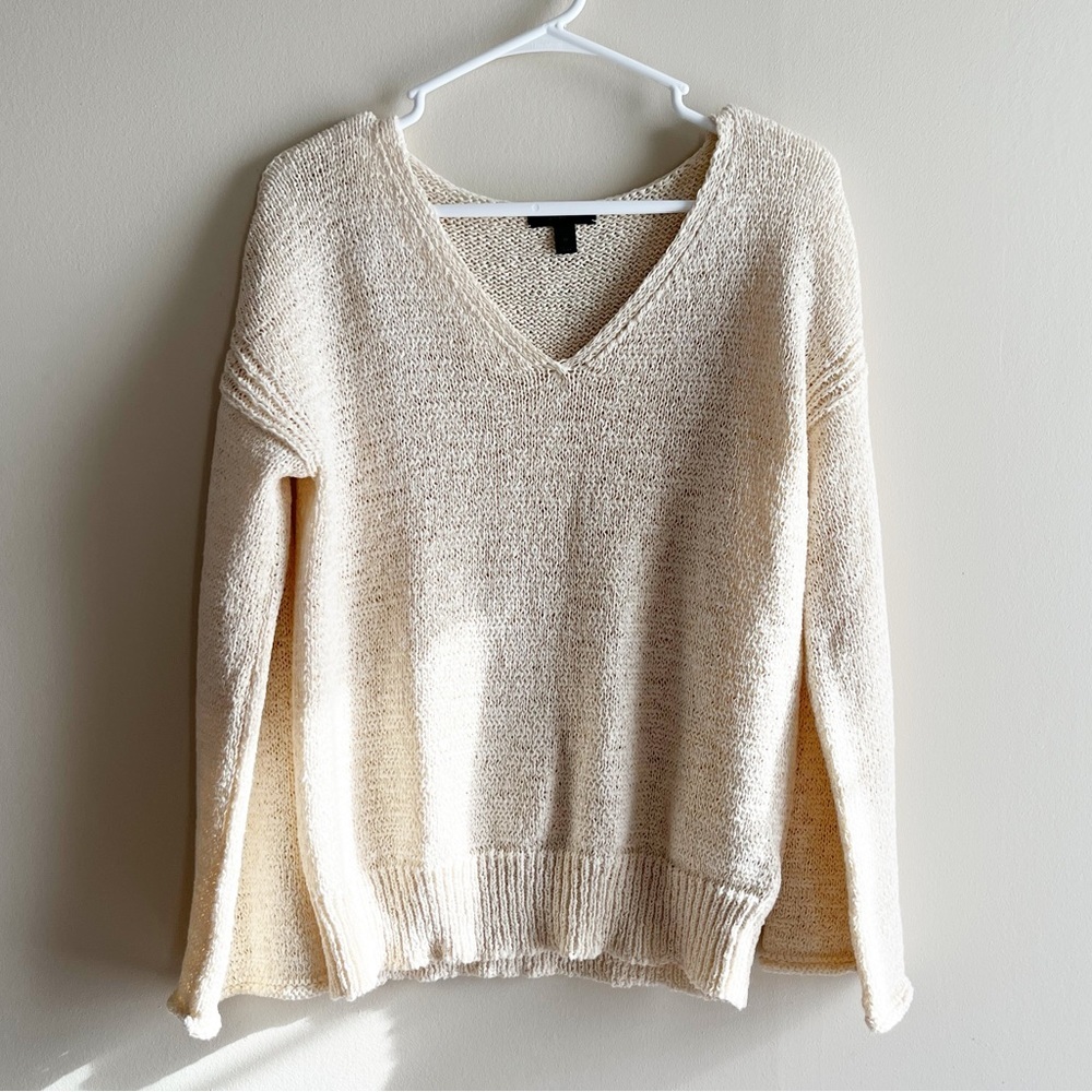 J. Crew Bell Sleeve Ivory Open Knit Size Medium Cotton Blend